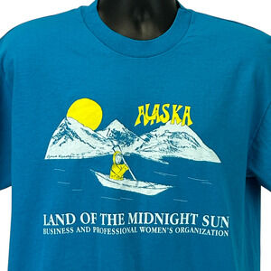 Vintage 90s Land of the Midnight Sun Alaska T Shirt Womens Blue Unisex L Large